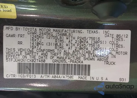 2012 Toyota Tacoma Prerunner V6 from USA, damaged, VIN 5TFJU4GN1CX027480